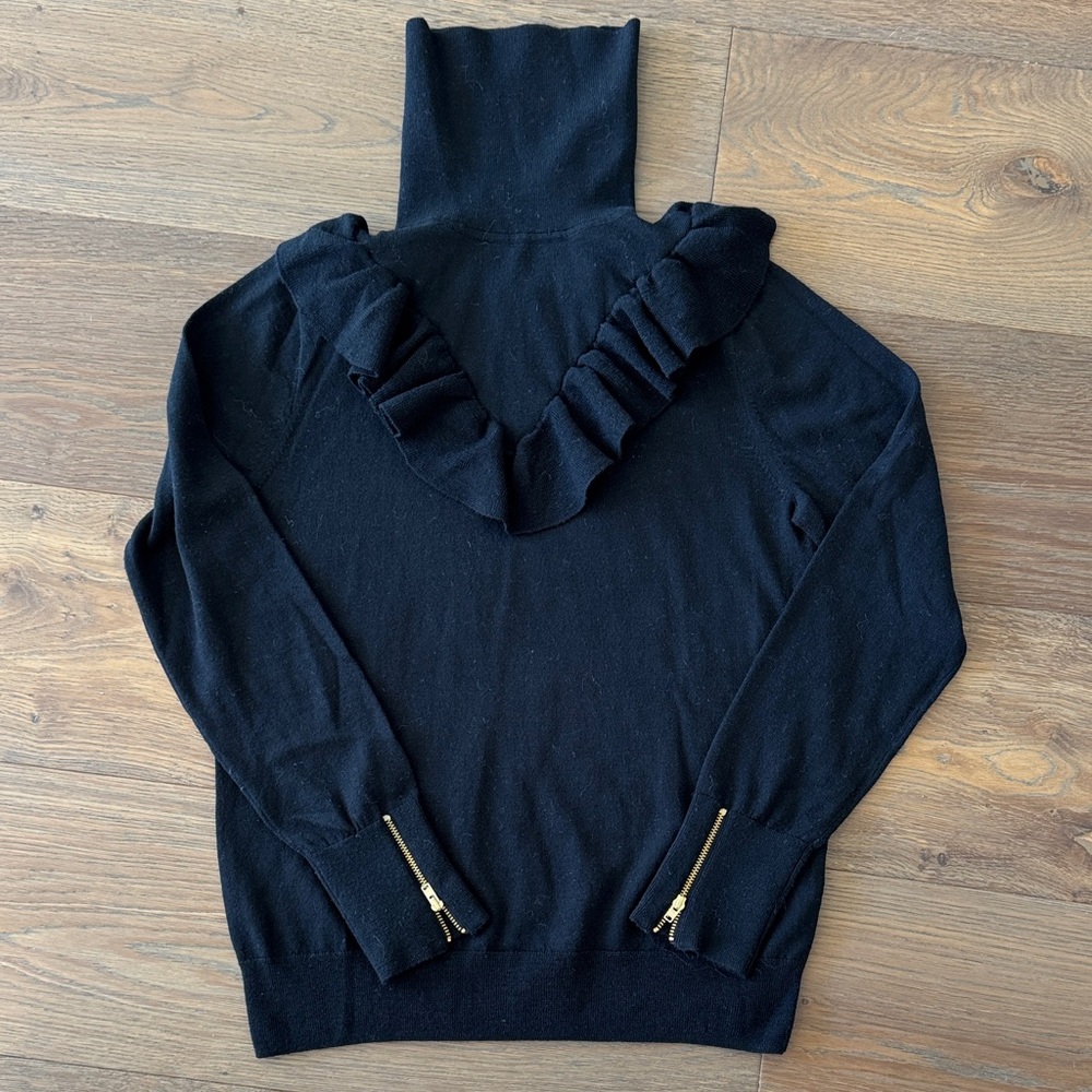 J. Crew Black Turtleneck Sweater with Ruffle Detail
